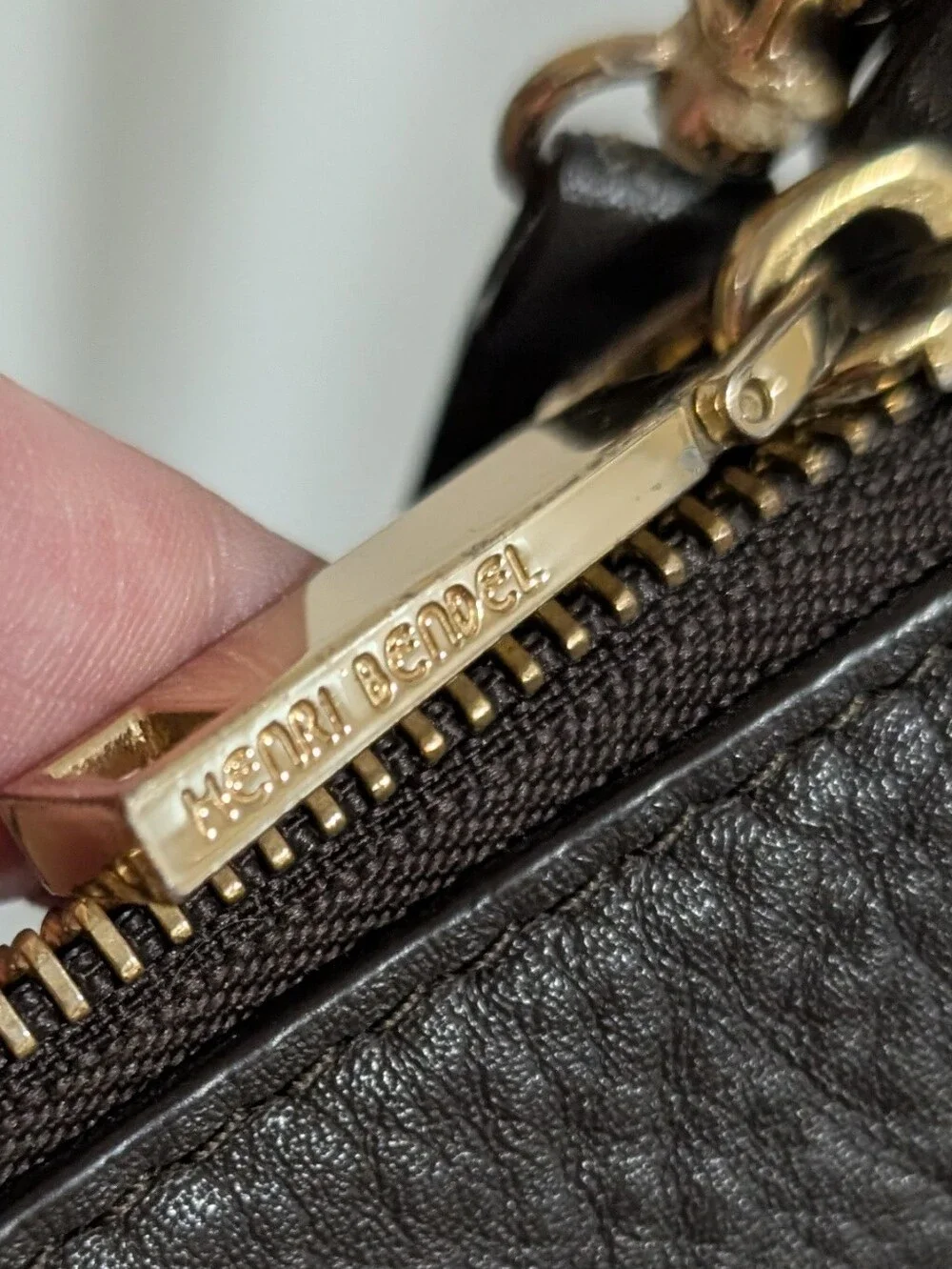 henri bendel Brown Pebbled Leather Crossbody with Gold Hardware